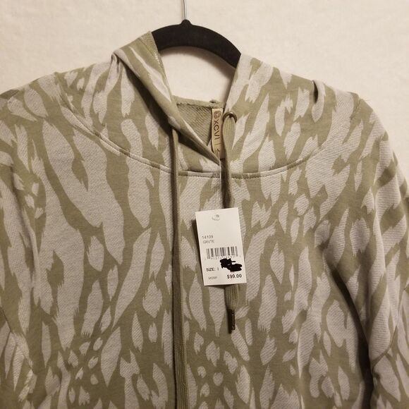 XCVI Large Hoodie Arlington Animal Print Olive Green Lightweight Grunge NEW - Picture 4 of 10
